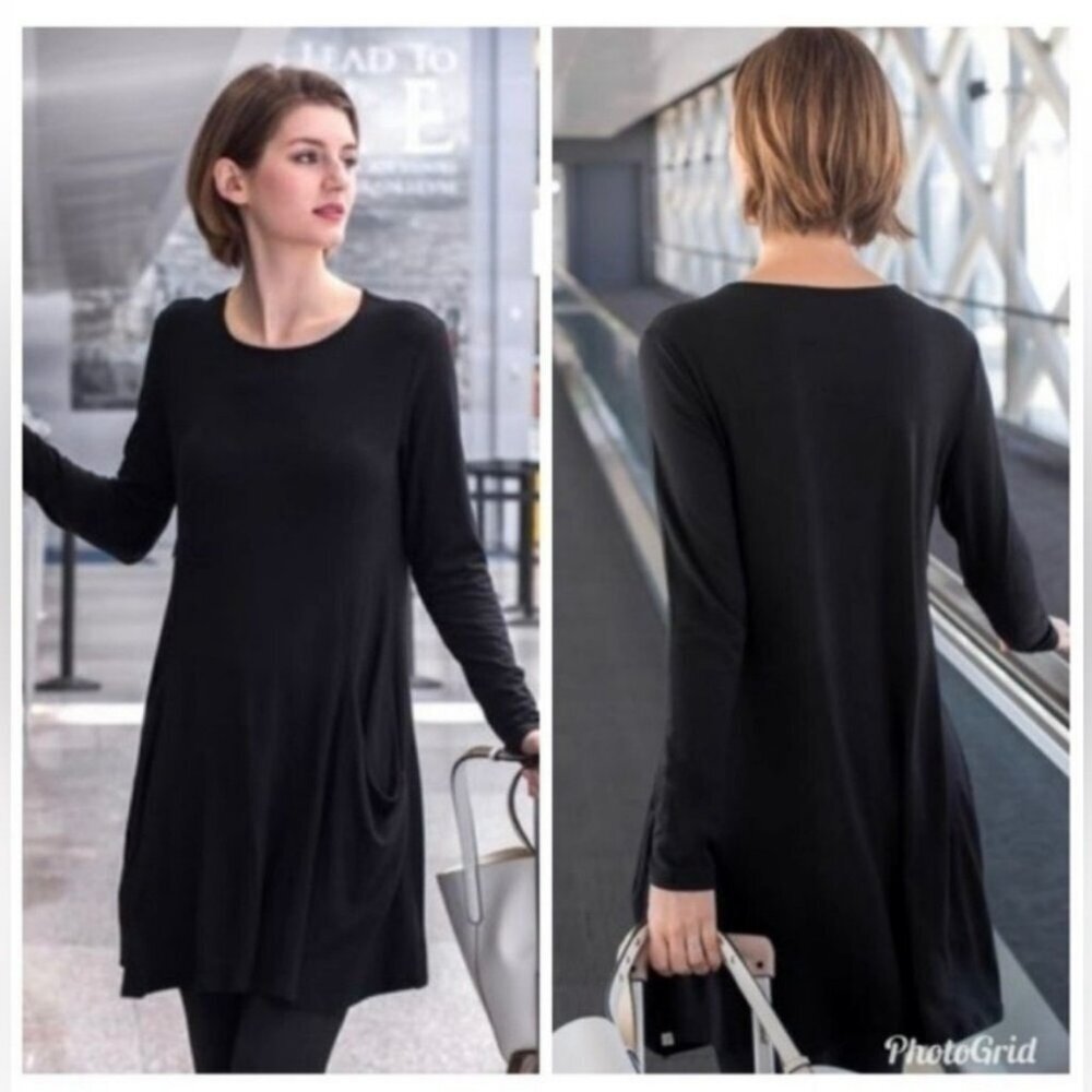 Betabrand Travel Dress Women Medium Black Modal Silk Knit‎ Long Sleeves Knee